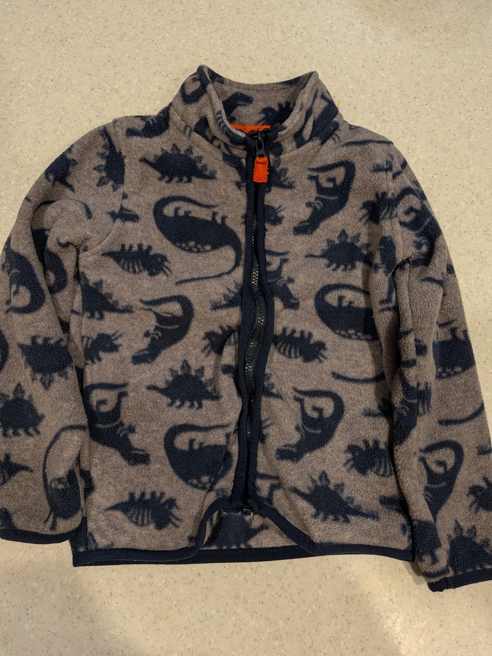 Toddler Fleece Jacket with Navy Dino Print - Gray & Navy